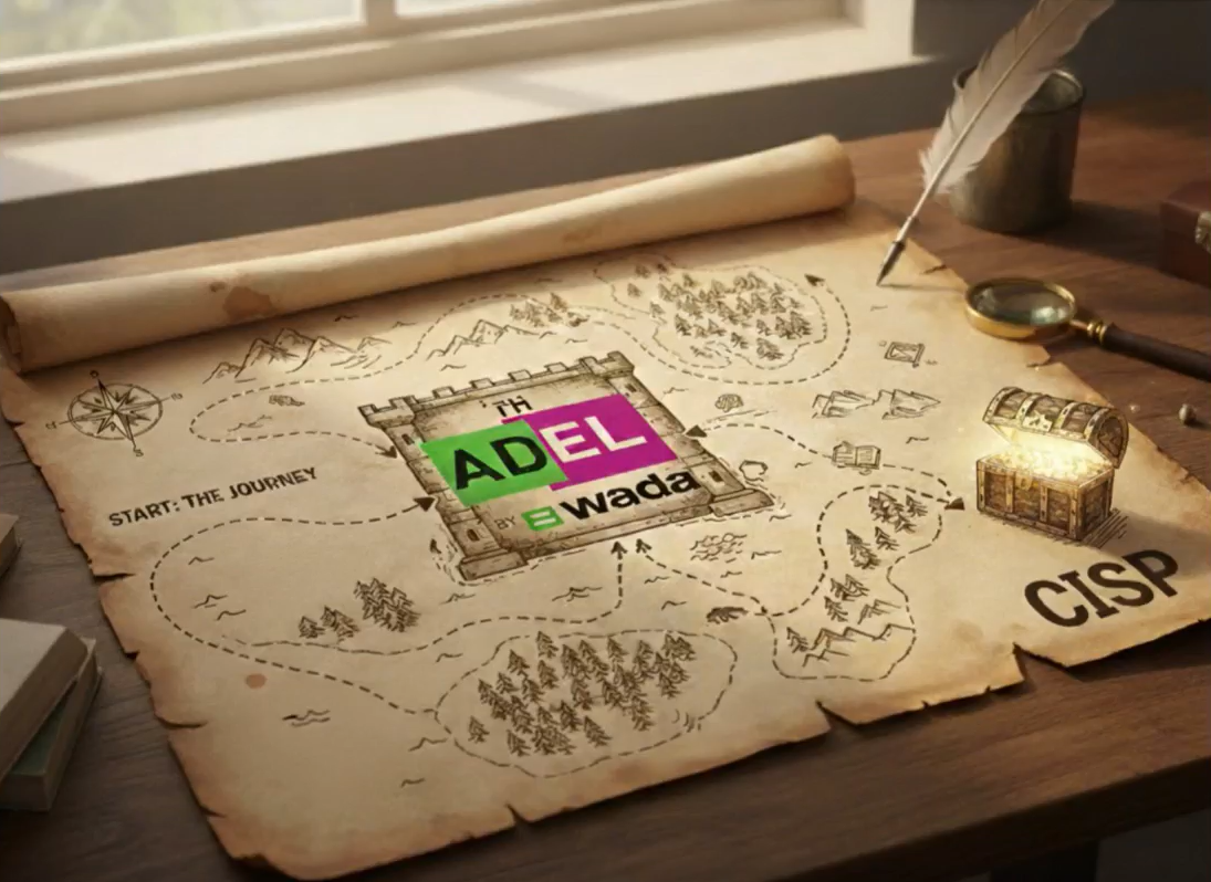 A treasure map featuring the ADEL logo