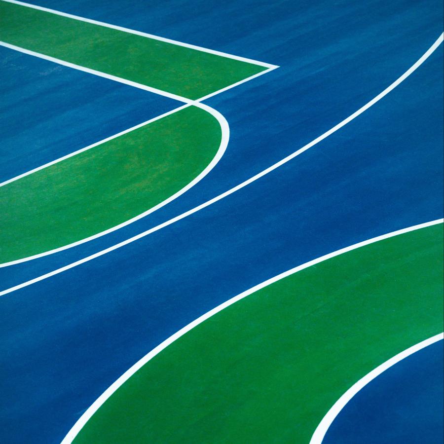 Blue and green basketball court