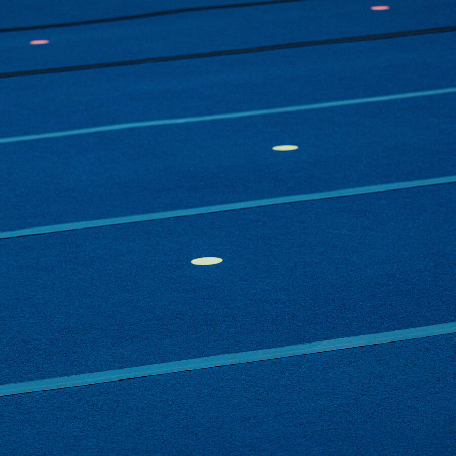 Blue floor area for gymnastics competitions